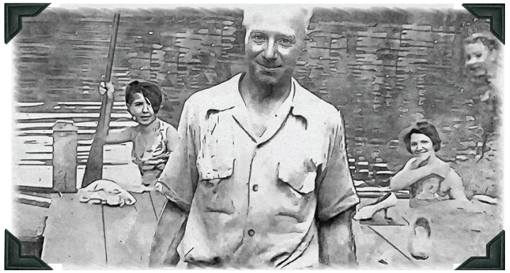 Book cover featuring an elderly man in the foreground, with two young women in a canoe behind him, and a young girl peeking from behind a tree.