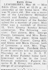 Edith Cline Lewisberry correspondant obituary